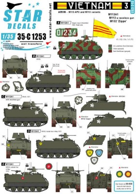 Star Decals 35-C1253 Vietnam 3.M113A1, M113 w recoilless gun, M132 Zippo in South Vietnamese army, ARVN - Army of the Republic of Vietnam 1/35