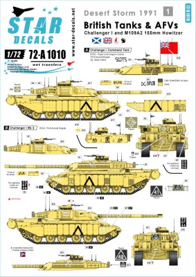 Star Decals 72-A1010 Desert Storm 1991 #1. British Challenger I and SPH M109A2 1/72