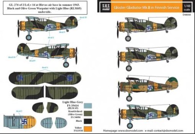 Sbs Model D48008 Декаль Gl.Gladiator Mk.II in Finnish service 1/48