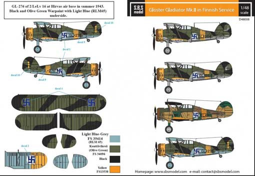 Sbs Model D48008 Декаль Gl.Gladiator Mk.II in Finnish service 1/48