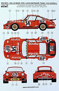 Reji Model 259 Transkit Porsche 934 Gr.5 24hrs Le Mans 1976 1/24