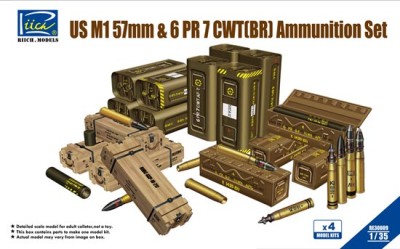 Riich Models RE35009 U.S. M1 57mm &amp; 6 PR 7 CWT(BR) Ammunition Set (4 Sets)