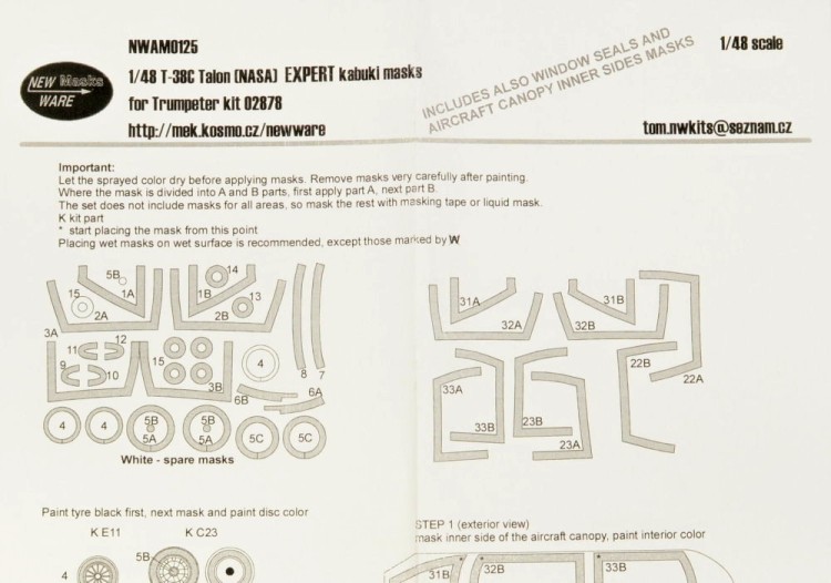 New Ware NWA-M0125 Mask T-38C Talon (NASA) EXPERT (TRUM 02878) 1/48