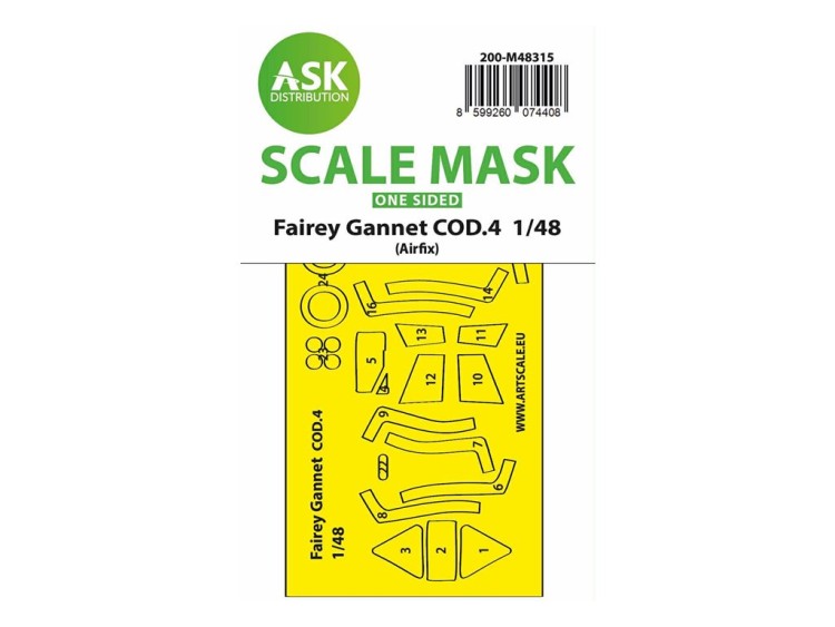 Art Scale 200-M48315 Fairey Gannet COD.4 wheels and canopy frame paint mask (outside only) 1/48