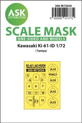 Art Scale 200-M72050 Kawasaki Ki-61-ID wheels and canopy frame paint masks (outside only) 1/72