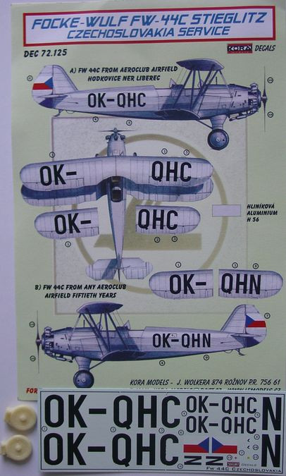Kora Model DEC72125 FW-44C Stieglitz (Czechoslovakia) декали декали 1/72