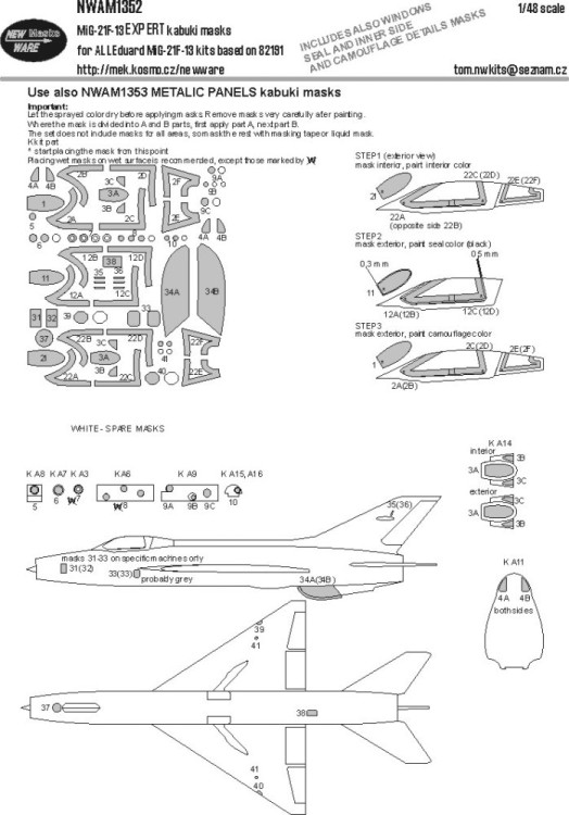 New Ware M1352 Mask MiG-21F-13 EXPERT (EDU) 1/48