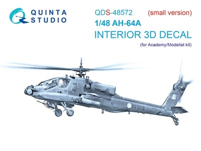 Quinta Studio QDS-48572 AH-64A (Academy/Modelist) (малая версия) 3D Декаль интерьера кабины 1/48
