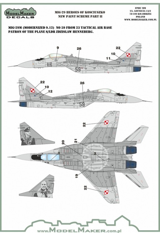 Model Maker Decals D48106 Mikoyan MiG-29 Heroes of Kosciuszko New paint scheme part 2 1/48