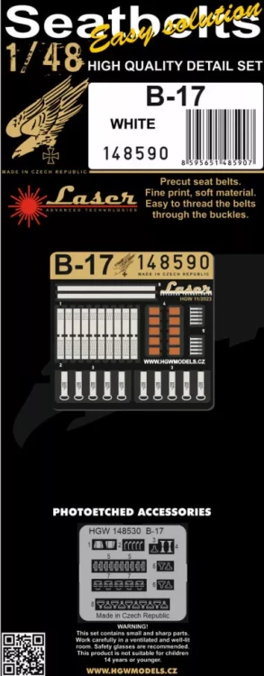 HGW 148590 Seatbelts B-17 White (laser) 1/48