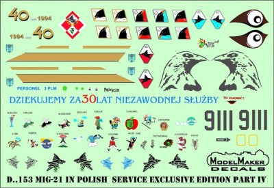 Model Maker Decals D72153 Mikoyan MiG-21 in Polish service exclusive edition part IV 1/72