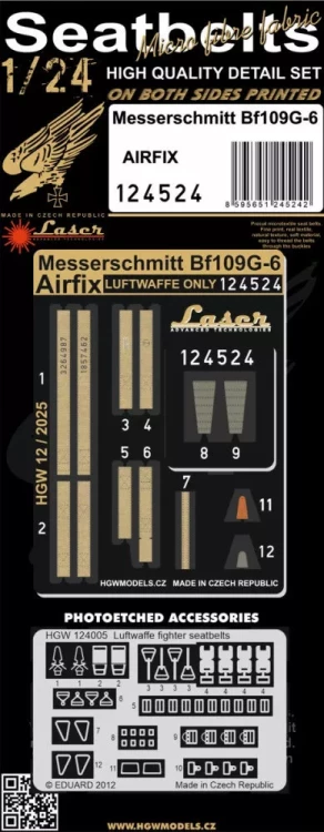 HGW 124524 1/24 Seatbelts Messerschmitt Bf 109G-6 (AIRF) 1/24