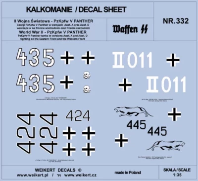 Weikert Decals 332 PzKpfw. V PANTHER Ausf. A 3rd Pz. Reg., 3rd P 1/35