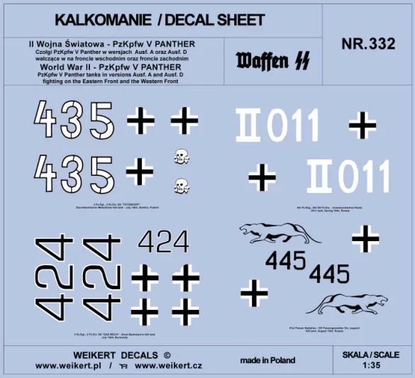 Weikert Decals 332 PzKpfw. V PANTHER Ausf. A 3rd Pz. Reg., 3rd P 1/35