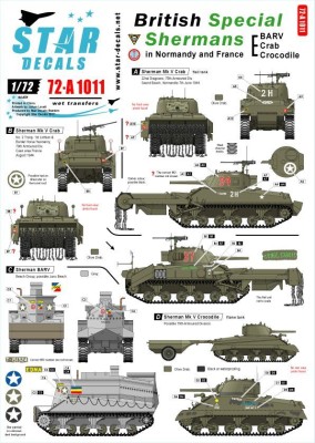 Star Decals 72-A1011 British Special Shermans. BARV, Crab and Crocodile 1/72
