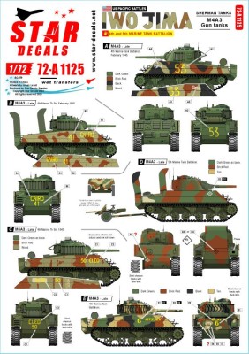 Star Decals 72-A1125 US PACIFIC WARS - IWO JIMAUSMC Sherman tanks.M4A3 tanks from 4th and 5th Marine Tank Battalions 1/72