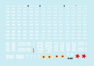 Star Decals STAR35885 JNA - Jugoslavian tank numbers 1990s. Soviet T-34-85, T-55, BTR-50PK, 2S1, BRDM-2, M-84, T-72M and generics 1/35