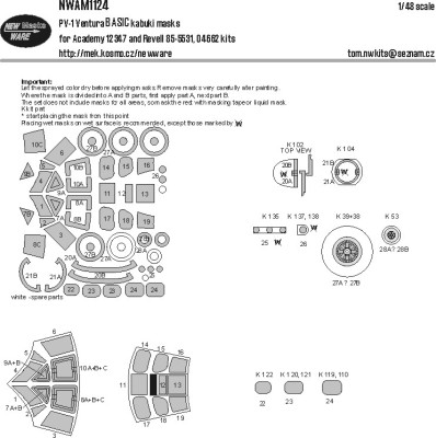 New Ware NWA-M1124 Mask PV-1 Ventura BASIC (ACAD/REV) 1/48