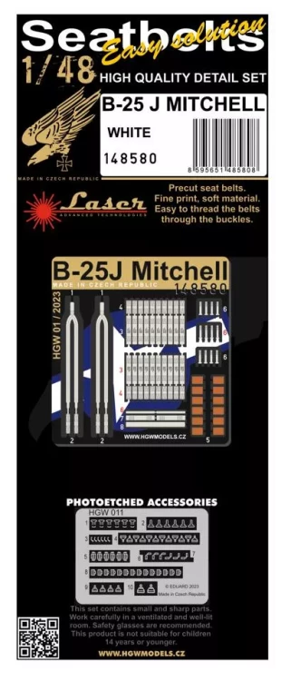 HGW 148580 Seatbelts B-25J Mitchell white (laser) 1/48