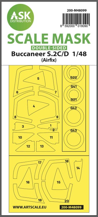 Art Scale 200-M48099 Blackburn Buccaneer S.2B/S.2C wheels and canopy frame paint masks (inside and outside) 1/48