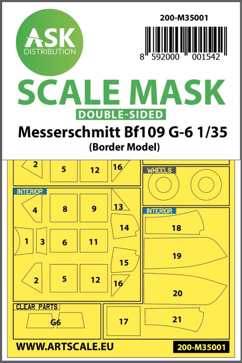 Art Scale 200-M35001 Bf-109G-6 wheels and canopy frame paint masks 1/35