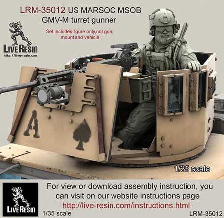 LiveResin LRM35012 Стрелок пулеметчик Корпуса Морской Пехоты США MARSOC для размещения в башнях автомобилей повышенной проходимости и бронетехники. 1/35