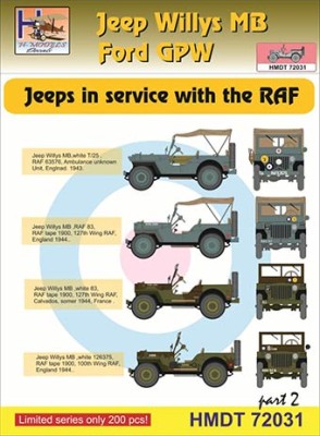 Hm Decals HMDT72031 1/72 Decals J.Willys MB/Ford GPW in RAF service 2