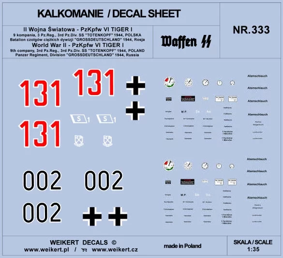 Weikert Decals 333 PzKpfw VI TIGER Divis.SS Totenkopf, 1944 Pt.2 1/35