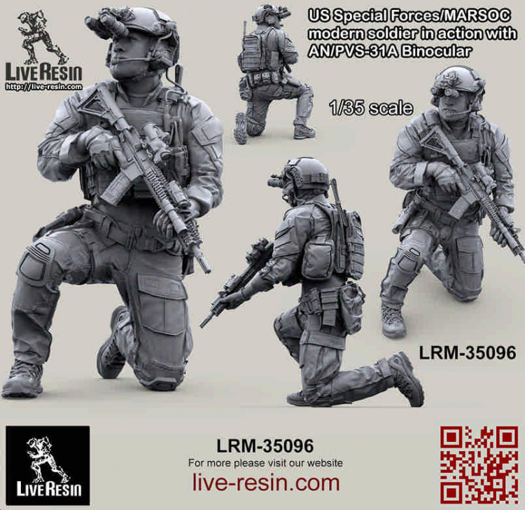 LiveResin LRM35096 Боец СОФ/МАРСОК в бинокулярных очках ночного видения - 1 1/35