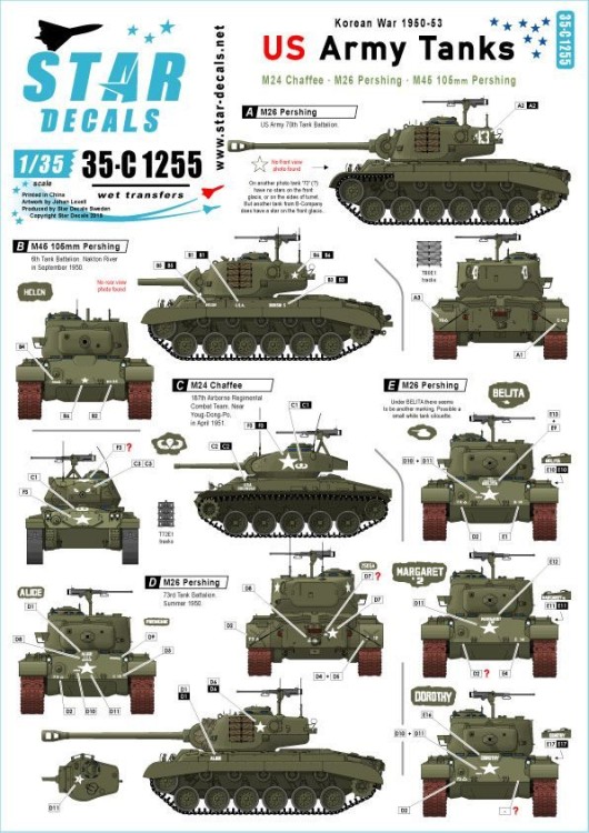 Star Decals 35-C1255 US Army Tanks in Korea.M24 Chaffee, M26 Pershing and M45 105mm Pershing in Korea 1950-53 1/35