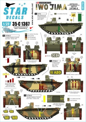 Star Decals 35-C1367 US PACIFIC WARS - IWO JIMAUSMC LVT-2 and LVT(A)-2 Amtracks.3rd Marine Amphibious Tractor Battalion, 5th Marine Amphibious Tractor Battalion, 10th Marine Amphibious Tractor Battalion, 11th Marine Amphibious Tractor Battalion in Februar