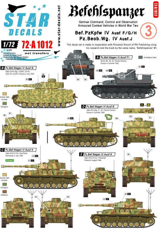 Star Decals 72-A1012 Befehlspanzer # 3. Bef.Pz. IV and Pz.Beob.Wg IV 1/72