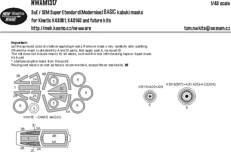 New Ware NWA-M1317 Mask SuE/SEM Super Etendard BASIC (KIN) 1/48