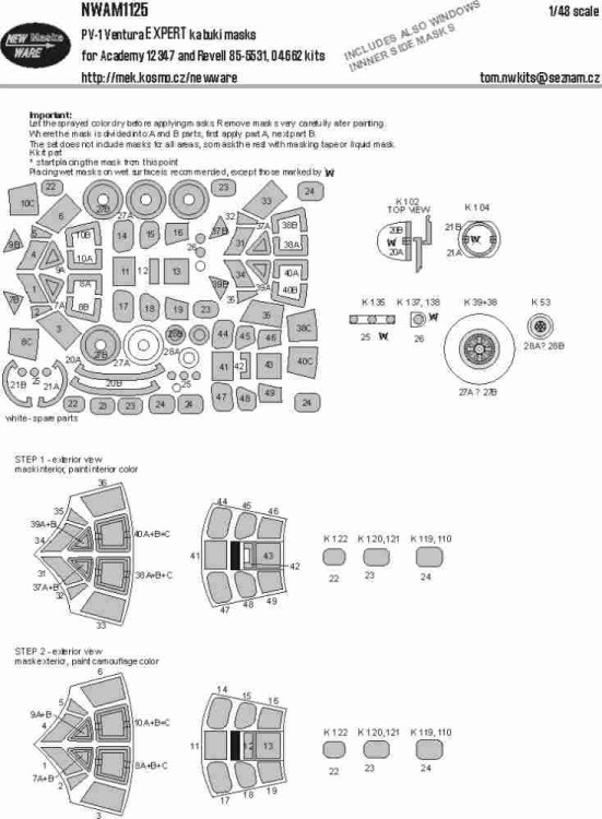 New Ware NWA-M1125 Mask PV-1 Ventura EXPERT (ACAD/REV) 1/48