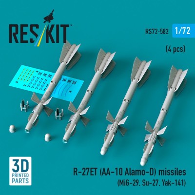 Reskit 72582 R-27ET (AA-10 Alamo-D) missiles (4 pcs.) 1/72