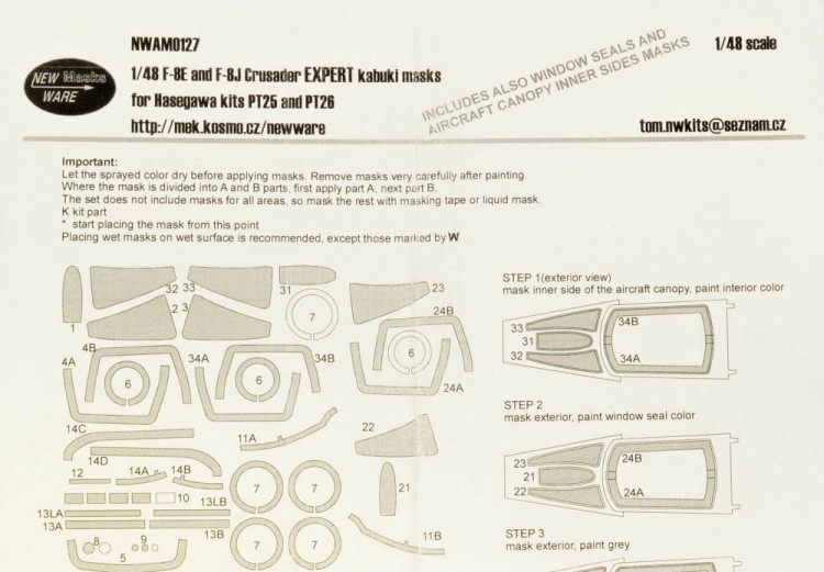 New Ware NWA-M0127 Mask F-8E/F-8J Crusader EXPERT (HA PT25/26) 1/48