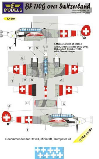 Lf Model C4449 Decals Bf 110G over Switzerland 1/144
