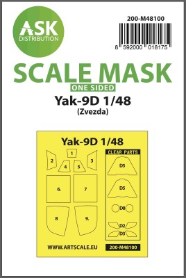 Art Scale 200-M48100 Yakovlev Yak-9D canopy frame paint mask (outside only) 1/48