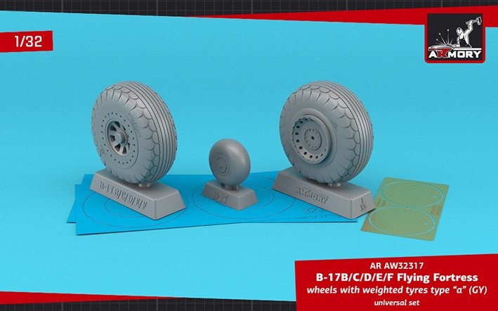 Armory ARAW32317 Boeing B-17B/B-17C/B-17D/B-17E/B-17F Flying Fortress wheels with weighted tyres type "a" 1/32