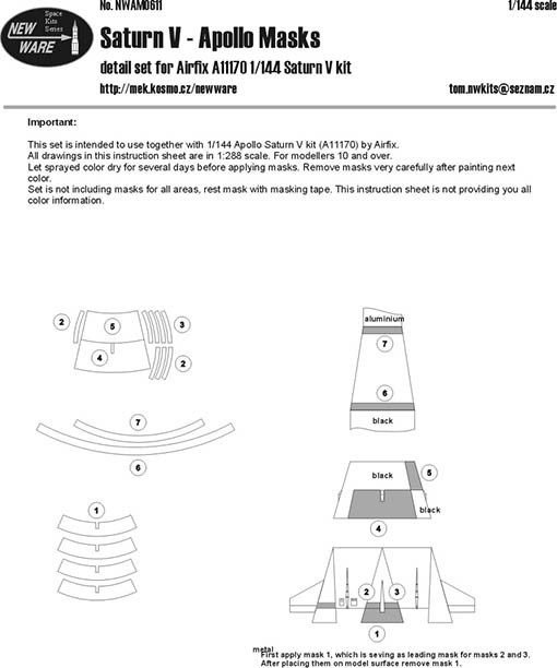 New Ware NWA-M0611 1/144 Mask Saturn V Apollo (AIRFIX A11170)