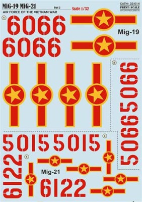 Print Scale 32-014 MiG-19, MiG-21 in Vietnam War (wet decals) 1/32