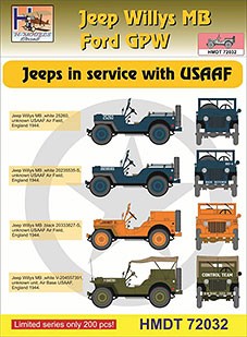 Hm Decals HMDT72032 1/72 Decals J.Willys MB/Ford GPW in USAAF service