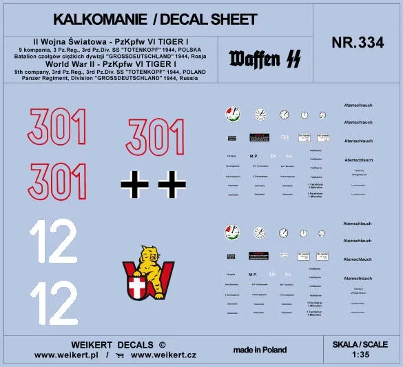 Weikert Decals 334 PzKpfw VI TIGER Divis.SS Totenkopf, 1944 Pt.3 1/35