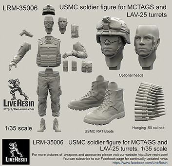 LiveResin LRM35006 USMC soldier figure for MCTAGS and LAV-25 turrets 1/35