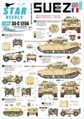 Star Decals 35-C1256 1956 Suez Crisis #1.British and French Tanks and AFVs.Centurion Mk.5, Universal Carrier, Willys Jeep 1/35