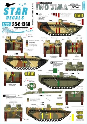 Star Decals 35-C1368 US PACIFIC WARS - IWO JIMAUSMC LVT-4 Amtracks.3rd Marine Amphibious Tractor Battalion, 5th Marine Amphibious Tractor Battalion, 10th Marine Amphibious Tractor Battalion, 11th Marine Amphibious Tractor Battalion in February 1945 1/35