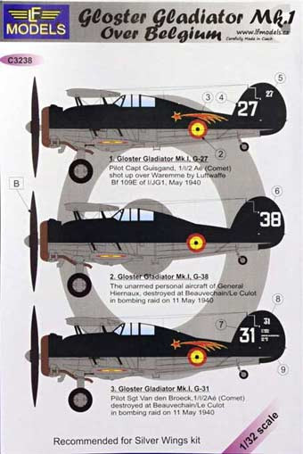 Lf Model C3238 Decals Gloster Gladiator Mk.I over Belgium 1/32