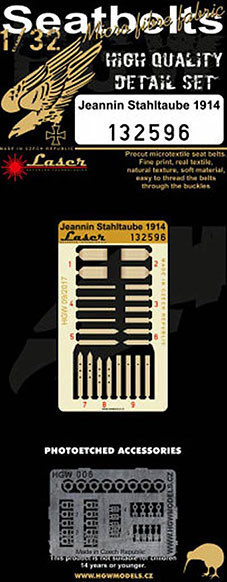 HGW 132596 Seatbelts Jeannin Stahltaube 1914 (laser) 1/32