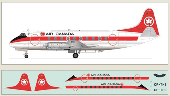 F-rsin Plastic FRP4112 Air Canada Vickers Viscount 700. Laser-printed decals. 1/144