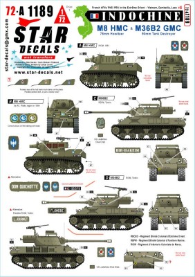 Star Decals 72-A1189 Indochine # 5 French M8 75mm HMC and M36B2 90mm Tank Destroyer 1/72